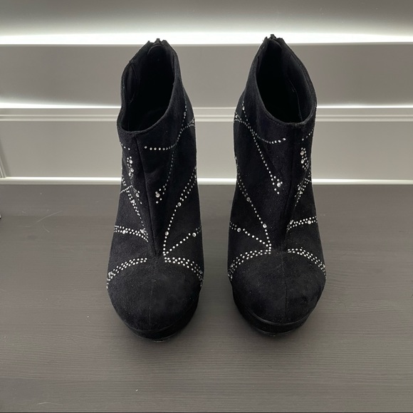 Michael Antonio Black Suede Booties with Rhinestones, Ankle Boots, Platform Boot - Picture 3 of 9